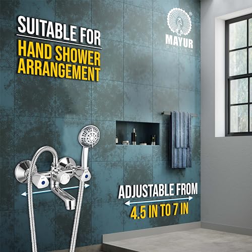 MAYUR ÖCICH Brass Wall Mixer Tap for Bathroom with 5-Function Hand Shower, 1.5M SS Hose & Hook (TRI) | Chrome Finish Hot & Cold Water Mixer, Wall Mounted, 10-Year Warranty - Image 2