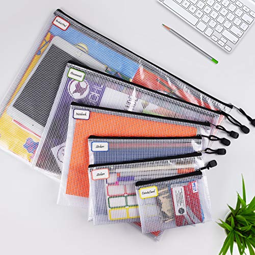 ASTEN 12 Pcs Plastic Mesh Zip File Bags, Waterproof Tear-Resistant Document File Folders, B8 Size Zipper Documents Pouch Document Organizer Bags for School Office Home Travel Storage(5×4.1 Inch) - Image 2