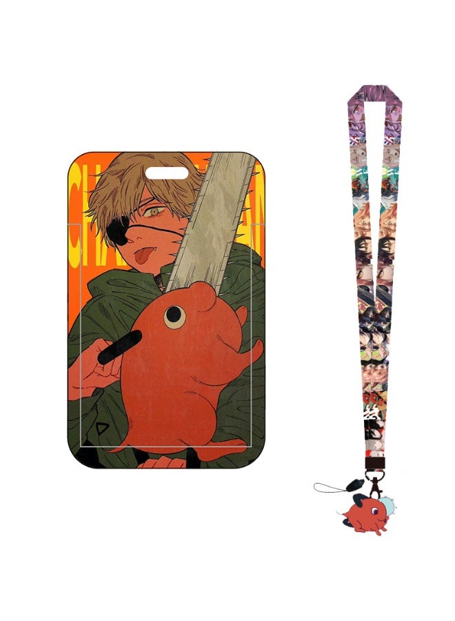 NIBEMINENT 1 - Piece Chainsaw Man Kpop Photo Card Holder Pendant Key Chain ID Badge Holder ID Card Holder Photo Card Protector for School ID Office ID Access Card for Women Girls