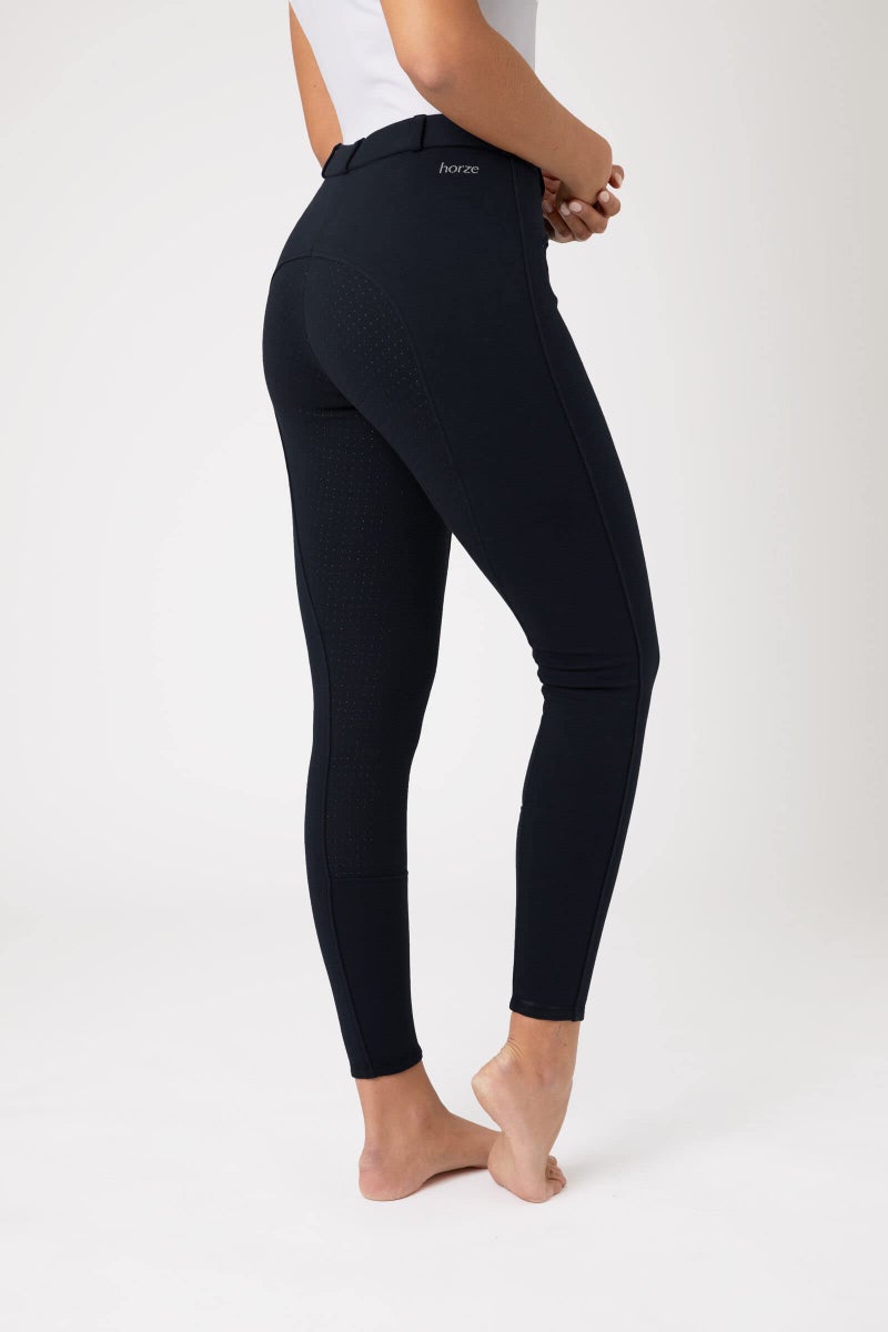 HORZE Active Women's Horse Riding Silicone Grip Full Seat Breeches | Midrise Waist with Front Pocket - Peacoat Dark Blue - 28 - Image 2