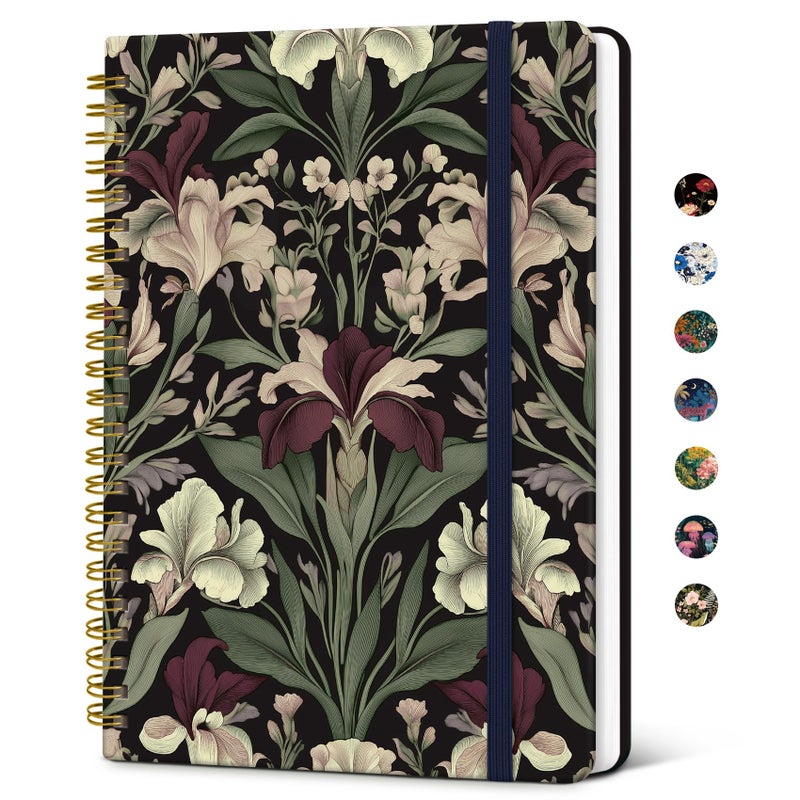Taja Lined Spiral Journal Notebook For Women  A5 Cute College Ruled Hardcover Notebook For Work & Note Taking  Pretty Journal For Writing  140 Pages  Dark Botanica - Image 1
