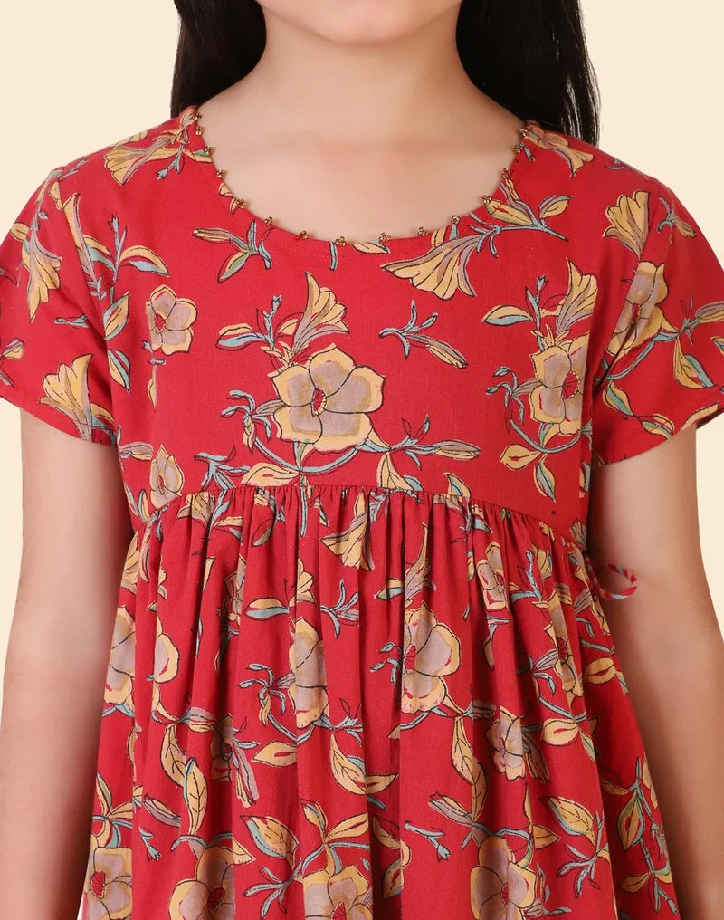 Fabindia Red Cotton Hand Block Printed 3Pc Salwar Set