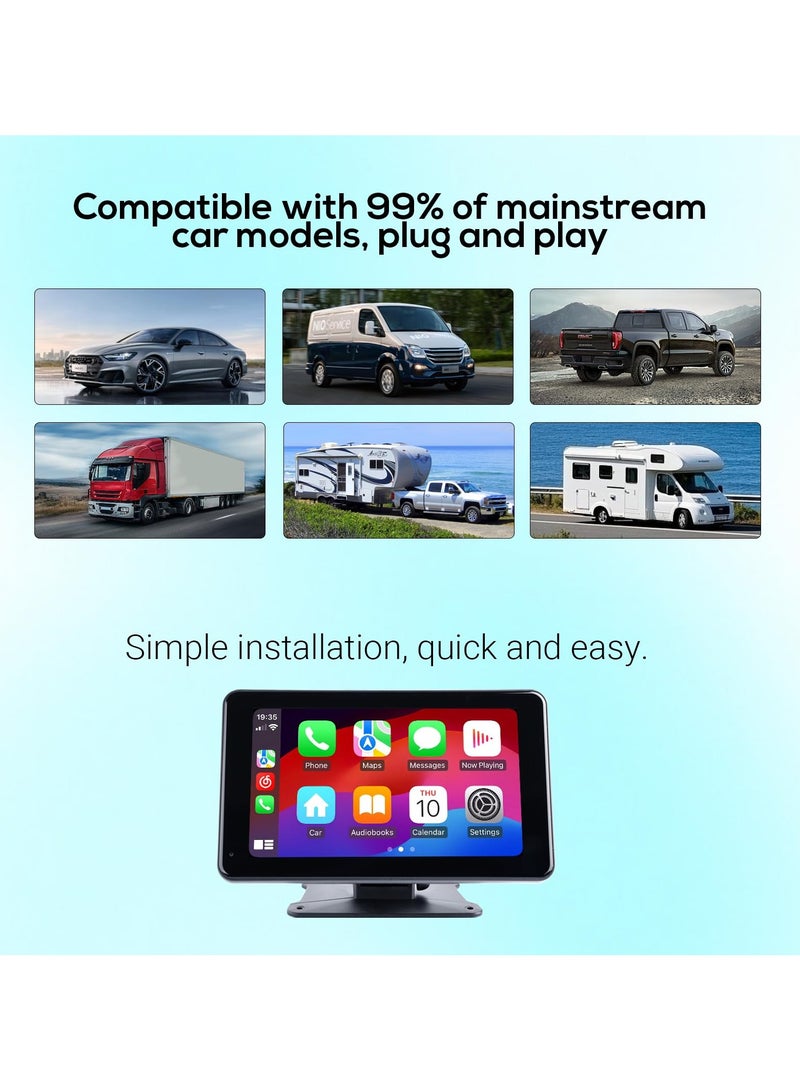 هاو ديور شاشة سيارة لاسلكية محمولة متوافقة مع Apple CarPlay، شاشة ستيريو سيارة 7 بوصة مع CarPlay اللاسلكي و Android Auto، كامرة خلفية بدقة 1080بك، ملاحة GPS، و Mirror Link - Image 2