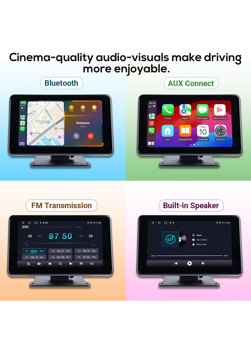 هاو ديور شاشة سيارة لاسلكية محمولة متوافقة مع Apple CarPlay، شاشة ستيريو سيارة 7 بوصة مع CarPlay اللاسلكي و Android Auto، كامرة خلفية بدقة 1080بك، ملاحة GPS، و Mirror Link - Image 3