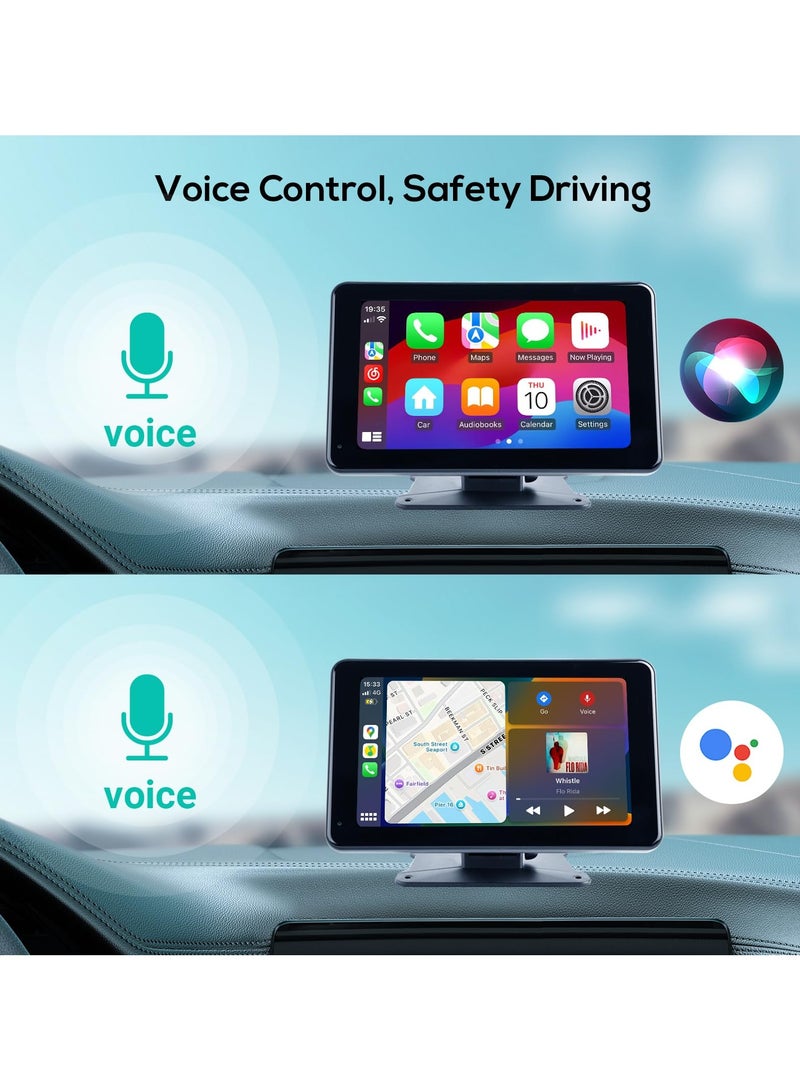 هاو ديور شاشة سيارة لاسلكية محمولة متوافقة مع Apple CarPlay، شاشة ستيريو سيارة 7 بوصة مع CarPlay اللاسلكي و Android Auto، كامرة خلفية بدقة 1080بك، ملاحة GPS، و Mirror Link - Image 5