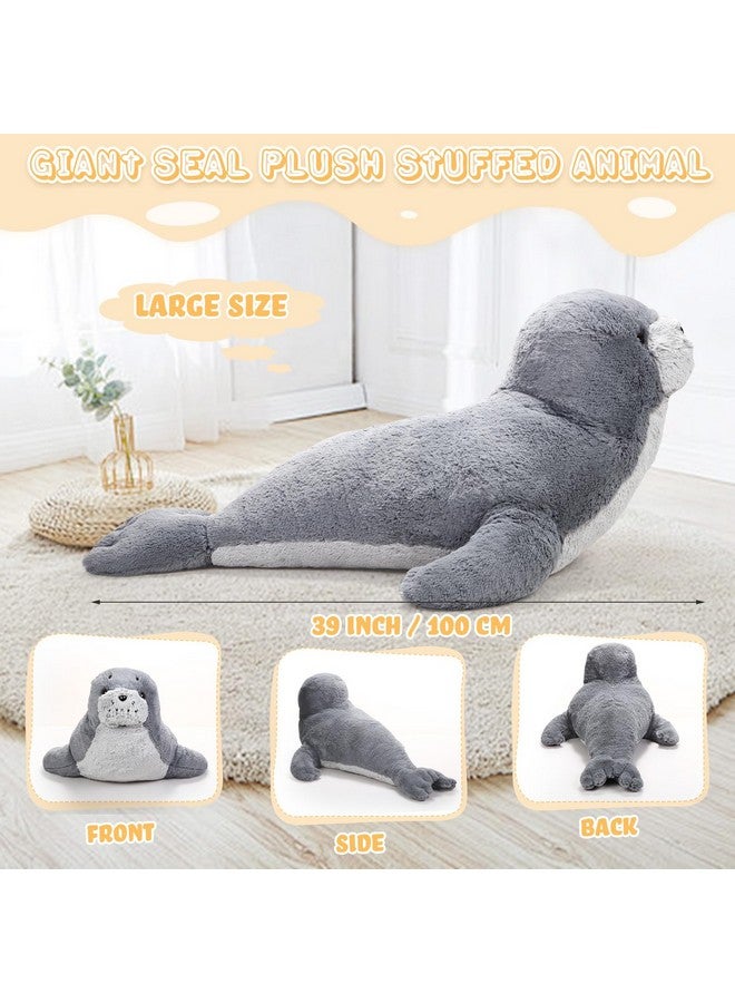 Poen دبوس محشو عملاق بطول 39 بوصة - حيوان محشو ناعم وكبير ولطيف بلون رمادي، لعبة دبوس محشو رائعة، وسادة كبيرة هدية للأطفال، رفيق نوم، زينة حيوانات المحيط في عيد الميلاد - Image 2