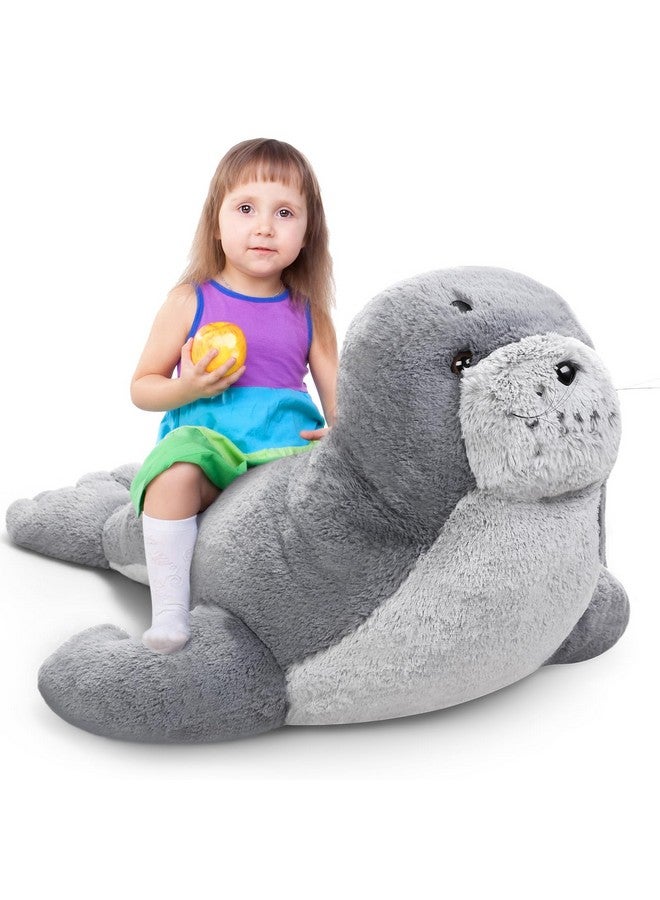 Poen دبوس محشو عملاق بطول 39 بوصة - حيوان محشو ناعم وكبير ولطيف بلون رمادي، لعبة دبوس محشو رائعة، وسادة كبيرة هدية للأطفال، رفيق نوم، زينة حيوانات المحيط في عيد الميلاد - Image 1