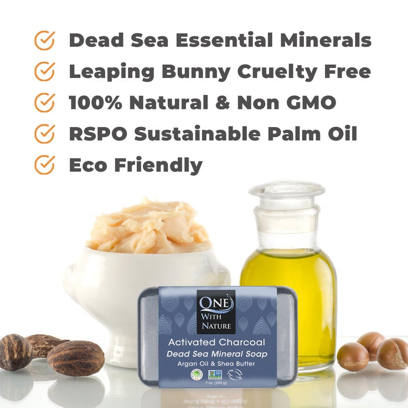 One With Nature Activated Charcoal Soap 7oz 3-Pack â€“ Detoxifying and Exfoliating Charcoal Soap Bar with Dead Sea Salt for Face & Body, for Men & Women - Image 3