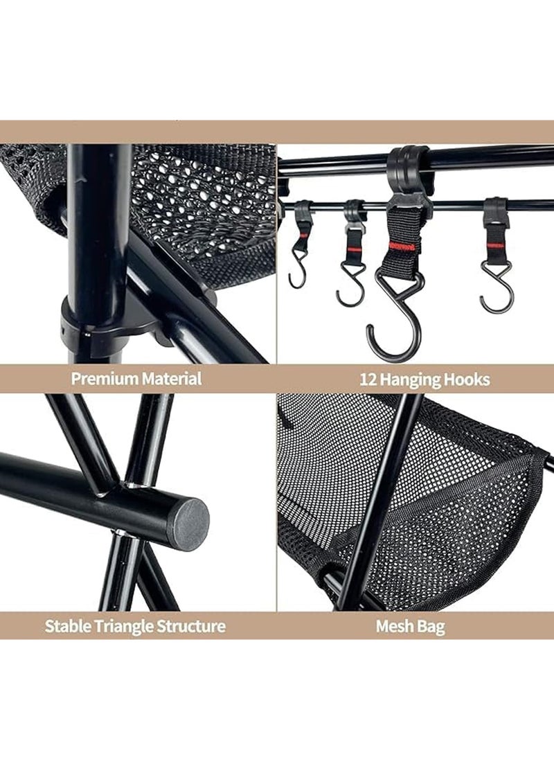 General - Cookware Hanging Rack for Camping Ultralight Aluminum Tripod Folding Shelf with 12 Hooks Mesh Storage Layer and Storage Bag Outdoor Multifunction Camping Triangle Stand - Image 1