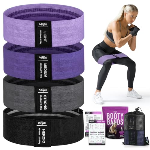Vergali Resistance Bands for Working Out with Workout Bands Guide. 4 Booty Bands for Women Men Fabric Elastic Bands for Exercise Bands Resistance Bands for Legs Bands for Working Out Hip Thigh Glute Bands Set - Image 1