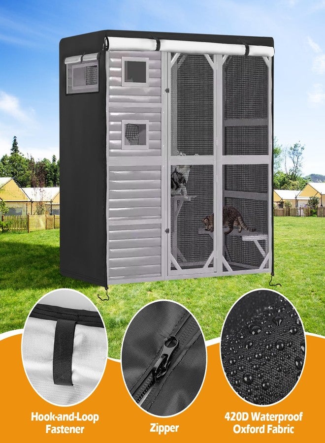 غطاء كولوين كاتيو، 79 بوصة × 37 بوصة × 70 بوصة، غطاء مقاوم للماء لأقفاص القطط الخارجية، مصنوع من قماش 420D، مناسب لأقفاص القطط الخارجية من نوع Aivituvin Cats (أسود) (الأقفاص غير متضمنة) - Image 4