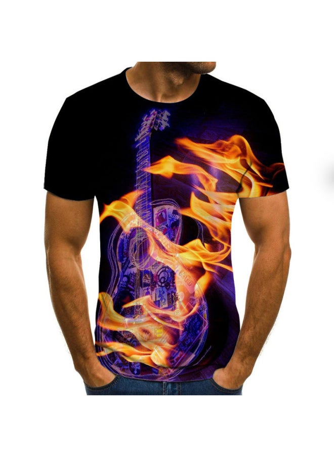 Summer Hot Flame Casual 3D Printing Round Neck Pullover Short Sleeve Men's Hip Hop T-shirt-Color:TXU-1874-Dimensions:XXL  - Image 1