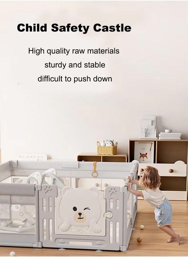 oldlaiben Baby Fence, Floor Fence, Home Baby Toddler Fence, Fall-proof Playpen, Extra Large Baby Playard with Gate, With Playing mat, 60 Sea Balls, 2 Handle ring, 180*200CM  - Image 4