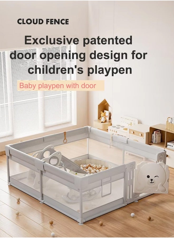 oldlaiben Baby Fence, Floor Fence, Home Baby Toddler Fence, Fall-proof Playpen, Extra Large Baby Playard with Gate, With Playing mat, 60 Sea Balls, 2 Handle ring, 180*200CM  - Image 2