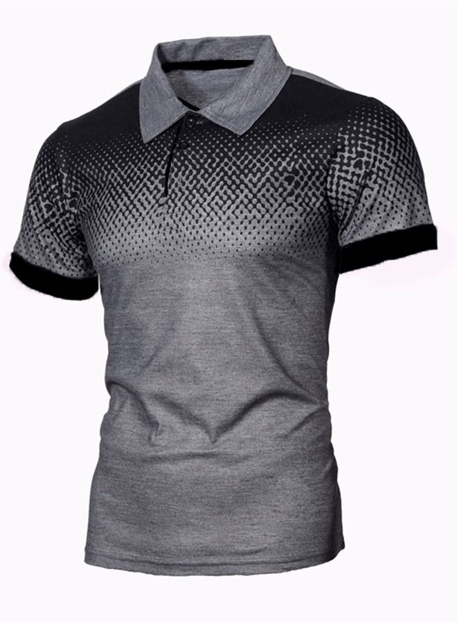 Loquat Men's Gradual Color 3D Printing Slim Fitting Polo Shirt 