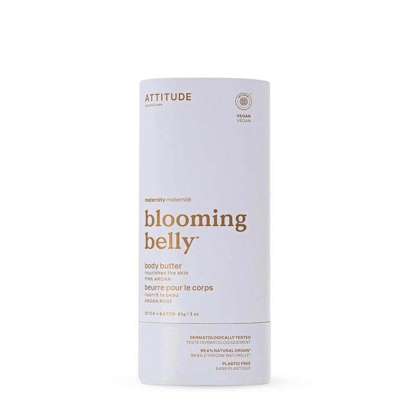 ATTITUDE PlasticFree Body Butter Bar for Pregnant Dry and Stretched Skin EWG Verified Vegan and Crueltyfree Maternity Products Pink Argan 3 Ounces