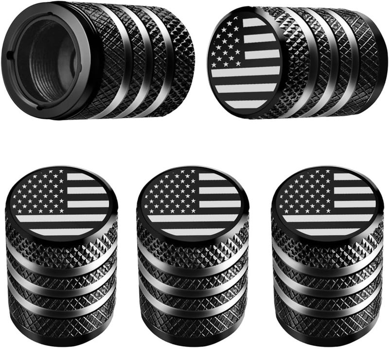 DECURCAR Tire Valve Stem Cap Cover - 5 Pack Corrosion Protection Leak-Proof Tire Air Caps American Flag Emblem Universal for Car Truck Motorcycle Bike Black - Image 1
