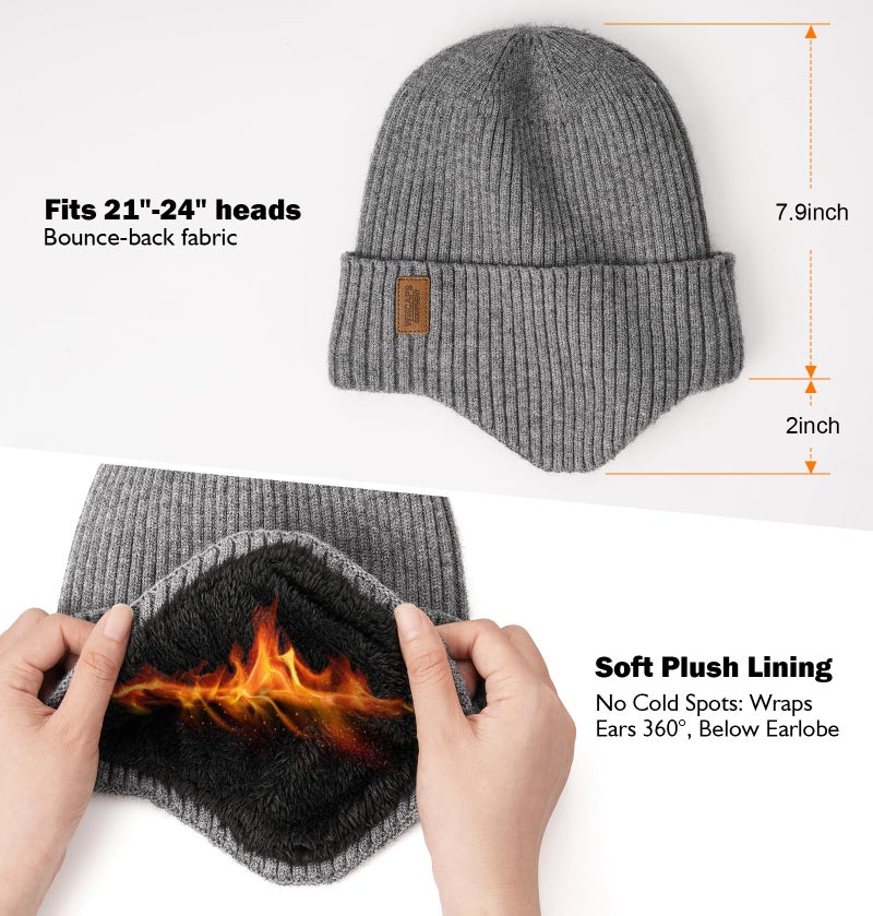 Wmcaps Fleece Lined Winter Beanie with Earflap for Men Women - Windproof Thermal Knit Hat for Cold Weather Army Green - Image 2