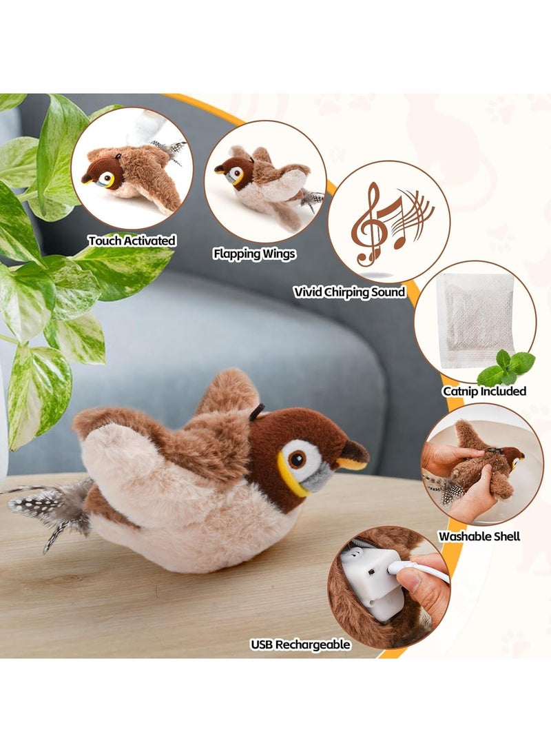 عام القط اللعب الكهربائية ، أفخم اللعب ، الطيور الطائرة ، العصافير واقعية ، تفعيل اللمس ، يمكن شحنها مرة أخرى مع أوسب (البني) - Image 2