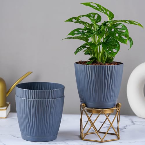 Nurturing Green® Set of 3 Self Watering Pots for Home, Decor & Garden | Flower Pots, Planters for Indoor Plants | Plastic Pots for Living Room (Color: Grey, Size: 14cm x 12.5cm Each) - Image 1
