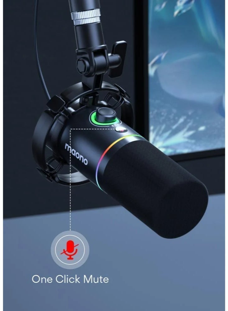 ماونو مايكروفون MAONO PD200X الديناميكي الاحترافي USB/XLR للبودكاست والبث المباشر والألعاب وصناعة المحتوى | 24-bit/48kHz | عزل ضوضاء احترافي Cardioid | مراقبة صوت مباشرة Zero Latency | RGB قابل للتخصيص | متوافق مع PC و Mac و PS4 و PS5 - Image 3