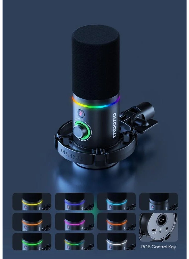 ماونو مايكروفون MAONO PD200X الديناميكي الاحترافي USB/XLR للبودكاست والبث المباشر والألعاب وصناعة المحتوى | 24-bit/48kHz | عزل ضوضاء احترافي Cardioid | مراقبة صوت مباشرة Zero Latency | RGB قابل للتخصيص | متوافق مع PC و Mac و PS4 و PS5 - Image 2