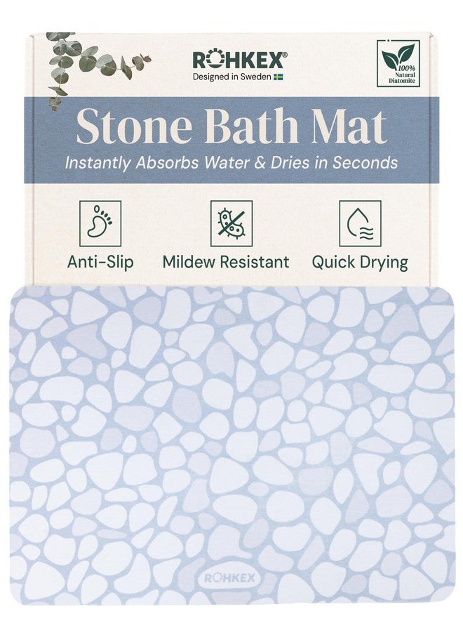 ROHKEX Stone Diatomaceous Bathroom Mat - 15 x 24 in Blue & White - Absorbent & Quick-Dry Bath Mat - Non-Slip Diatomite - Textured Easy-Clean Surface for Shower & Kitchen - Image 1