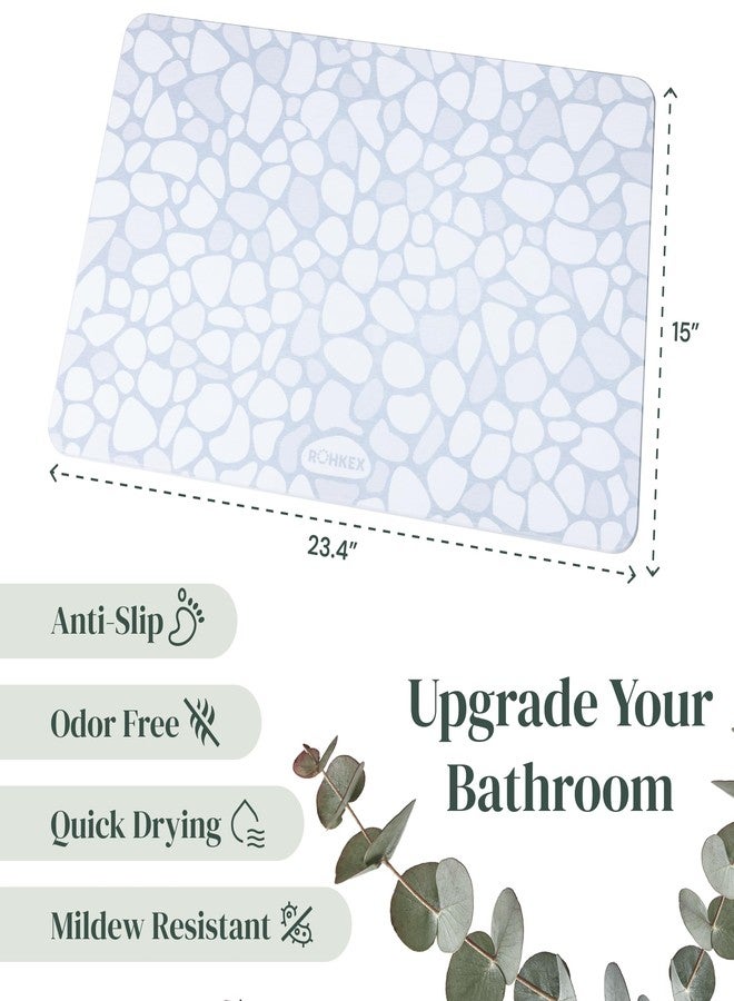 ROHKEX Stone Diatomaceous Bathroom Mat - 15 x 24 in Blue & White - Absorbent & Quick-Dry Bath Mat - Non-Slip Diatomite - Textured Easy-Clean Surface for Shower & Kitchen - Image 3