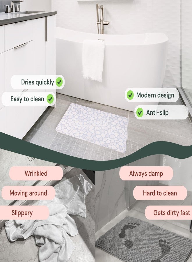 ROHKEX Stone Diatomaceous Bathroom Mat - 15 x 24 in Blue & White - Absorbent & Quick-Dry Bath Mat - Non-Slip Diatomite - Textured Easy-Clean Surface for Shower & Kitchen - Image 2