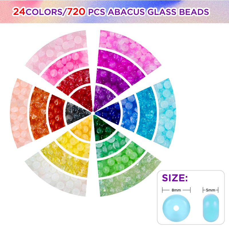 Funtopia Rondelle Glass Beads for Jewelry Making, 720pcs Abacus Glass Beads for Bracelet, 24 Colors Gemstone Spacer Crystal Beads for Necklace DIY Crafts, 5x8mm - Image 2