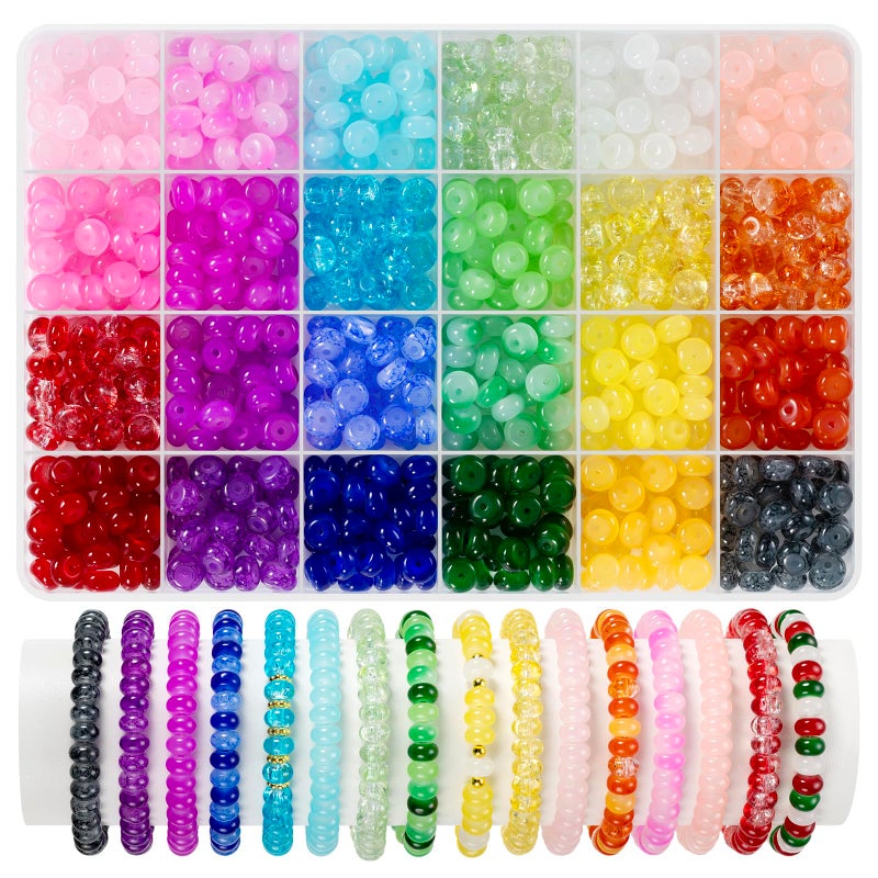 Funtopia Rondelle Glass Beads for Jewelry Making, 720pcs Abacus Glass Beads for Bracelet, 24 Colors Gemstone Spacer Crystal Beads for Necklace DIY Crafts, 5x8mm - Image 1