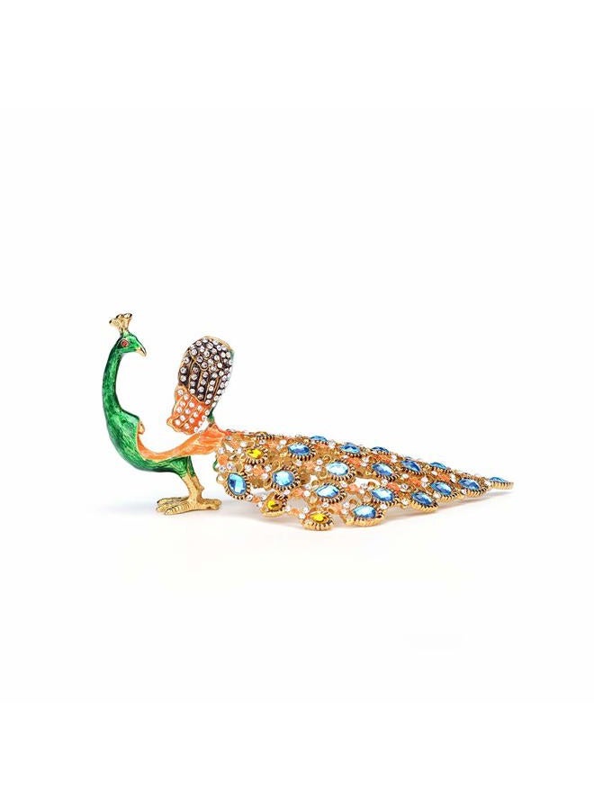 Furuida Trinket Box with Hinged Green Peacock Crystal Ornament Decorative Hinged Jewelry Box Ring Store Luxurious Gift for Home Decor - Image 2