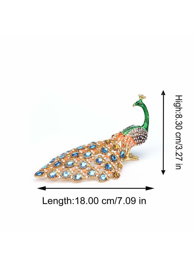 Furuida Trinket Box with Hinged Green Peacock Crystal Ornament Decorative Hinged Jewelry Box Ring Store Luxurious Gift for Home Decor - Image 3