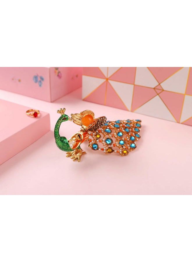 Furuida Trinket Box with Hinged Green Peacock Crystal Ornament Decorative Hinged Jewelry Box Ring Store Luxurious Gift for Home Decor - Image 5