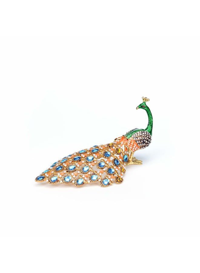 Furuida Trinket Box with Hinged Green Peacock Crystal Ornament Decorative Hinged Jewelry Box Ring Store Luxurious Gift for Home Decor - Image 1