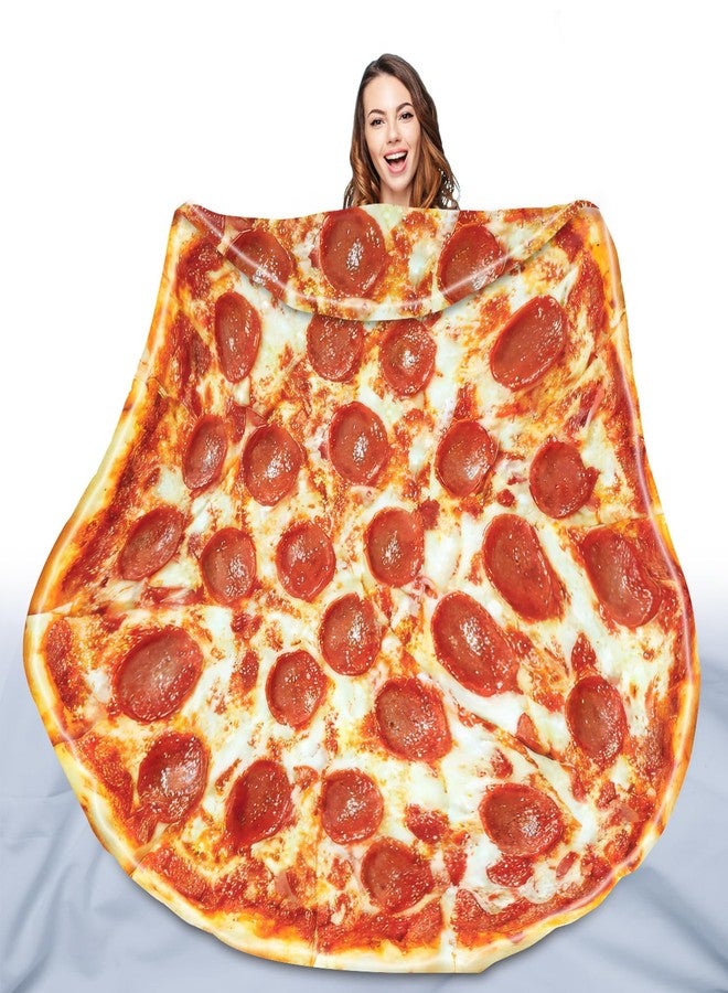 QiyI Pizza Blanket for Adults Kids, 2.0 Double Sided Giant Food Throw Blanket, Funny Pizza Gifts, Thanksgiving Christmas Novelty Round Taco Blankets, Warm Soft Tortilla Blanket 60" in Diameter, Red - Image 1