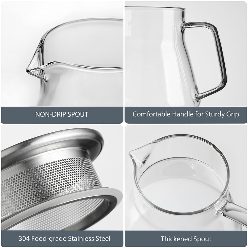 CNGLASS One-Touch Glass Teapot with Stainless Steel Filter Lid,20oz(600ml) Glear Tea Kettle Stovetop Safe,Borosilicate Glass Tea Pots for Loose Leaf Tea - Image 5