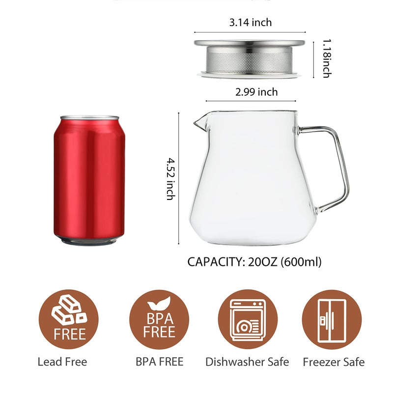 CNGLASS One-Touch Glass Teapot with Stainless Steel Filter Lid,20oz(600ml) Glear Tea Kettle Stovetop Safe,Borosilicate Glass Tea Pots for Loose Leaf Tea - Image 2