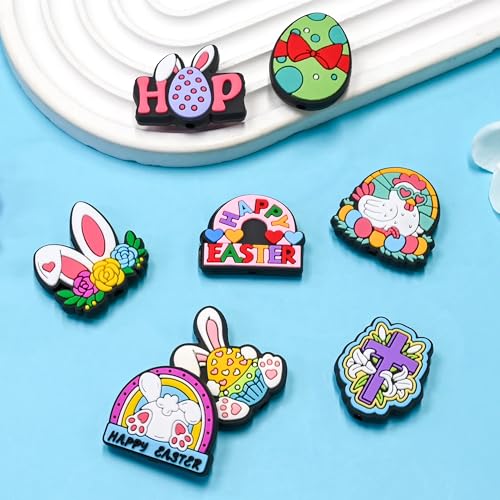 Gibleitz Easter Focal Beads Bulk 50PCS Different Silicone Bunny Focal Beads for Pens/Necklace/Keychains/Bracelets Easter Day Gifts - Image 4