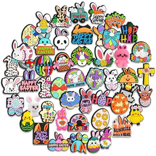 Gibleitz Easter Focal Beads Bulk 50PCS Different Silicone Bunny Focal Beads for Pens/Necklace/Keychains/Bracelets Easter Day Gifts - Image 1