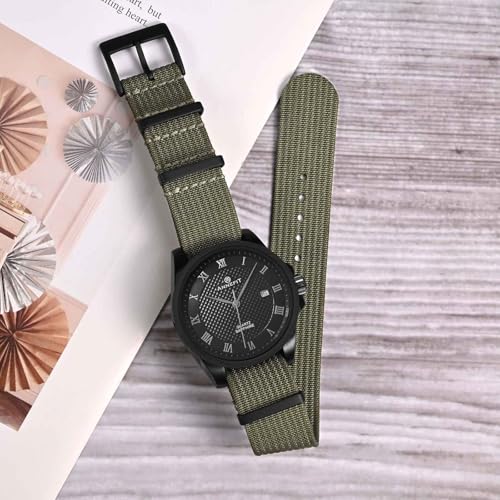 ANNEFIT Nylon Watch Band 20mm OnePiece Waterproof Military Watch Straps with Heavy Black Buckle Army Green - Image 3