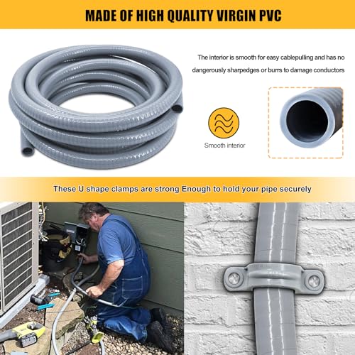 Wocloer 1-1/2 inch 50 Foot Liquid-Tight Conduit Kit, Flexible Non Metallic Electrical Conduit and Connector Kit, With 5 Straight and 4 Angle Fittings and Pipe Strap. - Image 5