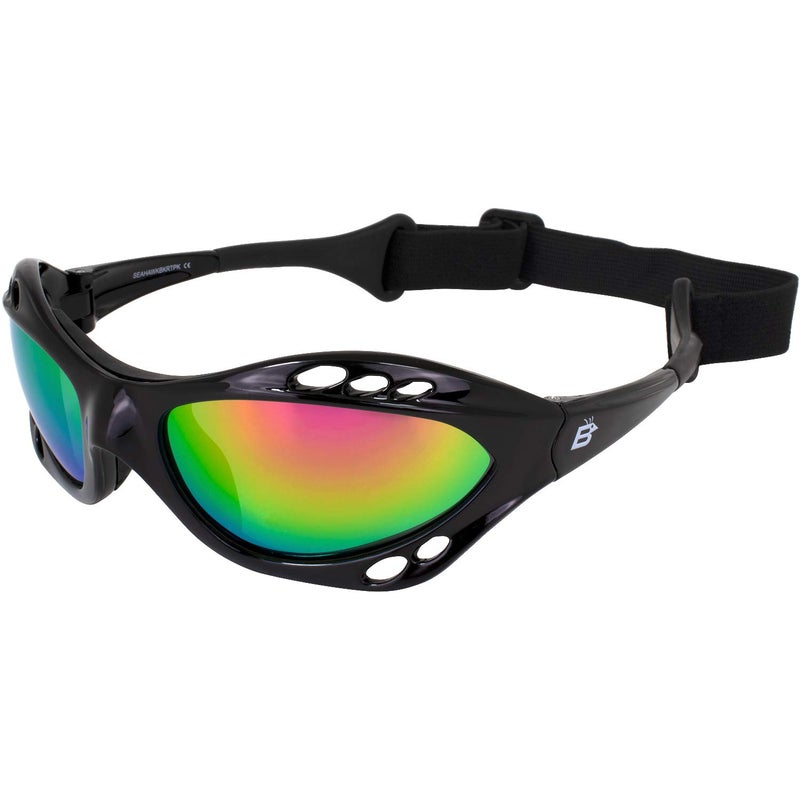 Birdz Eyewear Seahawk Water Sports Safety Goggles Jetski Kayaking Jet Ski Watersports Black Frames  Pink ReflecTech Mirror Lenses