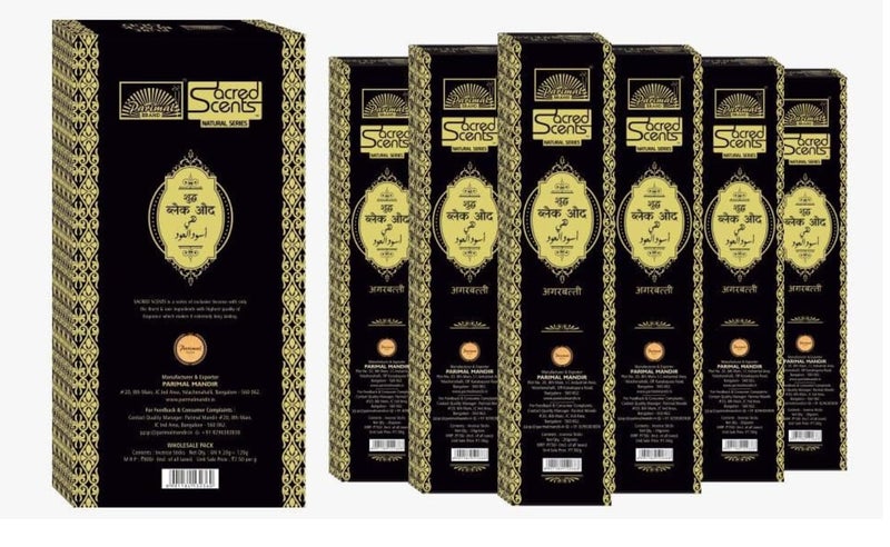 Parimal Pure Black Oud Agarbatti/Incense Stick (60–66) (120g) | 45–60 Min Burn | Hand-Rolled Natural Agarbathi | Each 20G | Long-Lasting Fragrance | Natural Incense with Pure Black Oudh | Pack of 6 - Image 1