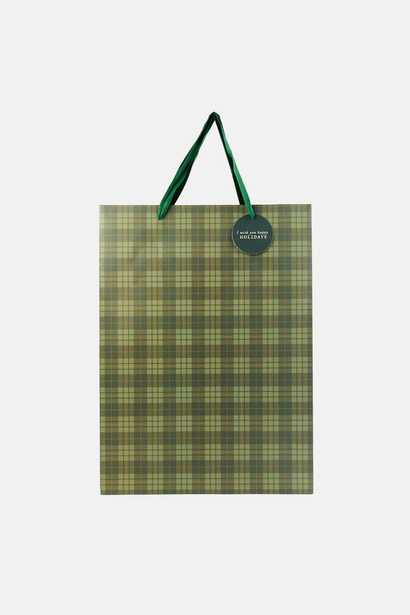 Muy Mucho Paper Gift Bag with Christmas Label, Dark Green - Image 1