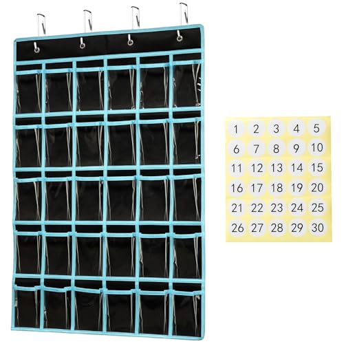 KEEPJOY Classroom Pocket Chart Organizer,Cell Phones Calculator Holder for Classroom Storage, Hanging Wall Door Calculator Phone Caddy for Classroom. (30 Pockets-Black) - Image 1