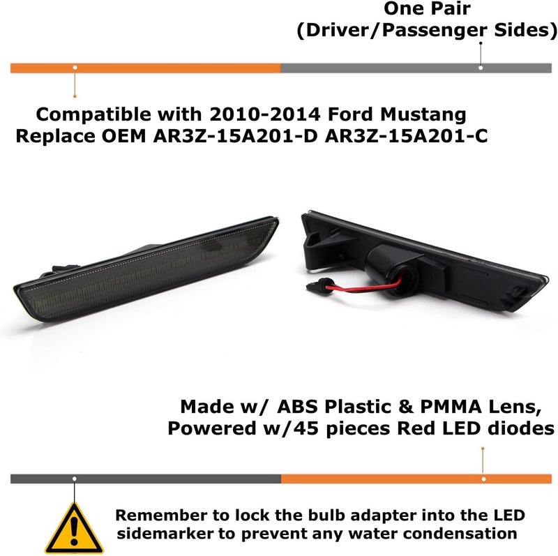 iJDMTOY Smoked Lens Red Full LED Rear Side Marker Light Kit Compatible With Ford 2010-14 Mustang, Powered by 45-SMD LED, Replace OEM Back Sidemarker Lamps - Image 2
