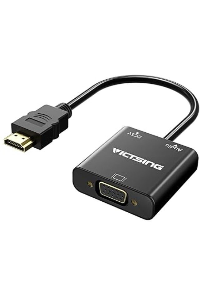 محول VicTsing HDMI إلى VGA مع صوت، مطلي بالذهب، بدقة 1080 بكسل، محول فيديو نشط HDMI إلى VGA، ذكر إلى أنثى، مع كابل منفذ Micro USB ومنفذ صوت 3.5 ملم لأجهزة الكمبيوتر الشخصية وأجهزة الكمبيوتر المحمولة ومشغلات DVD.