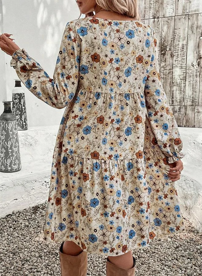 Take Two Women's Floral Printed Round Neck Long Sleeve Mini Dress