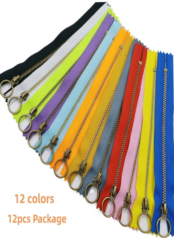 Wonesifee Metal Zippers 12pcs #3 Antique Brass Close-end Non-Separating Zippers Assorted Color for Purses Bags Pockets Handbags DIY Sewing 15cm/6inch - Image 2